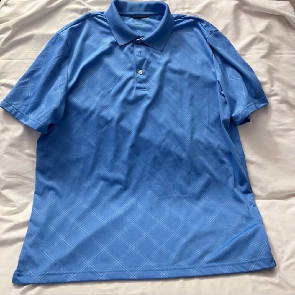 Chaps Men's Blue Plaid Performance Golf Polo Shirt Large